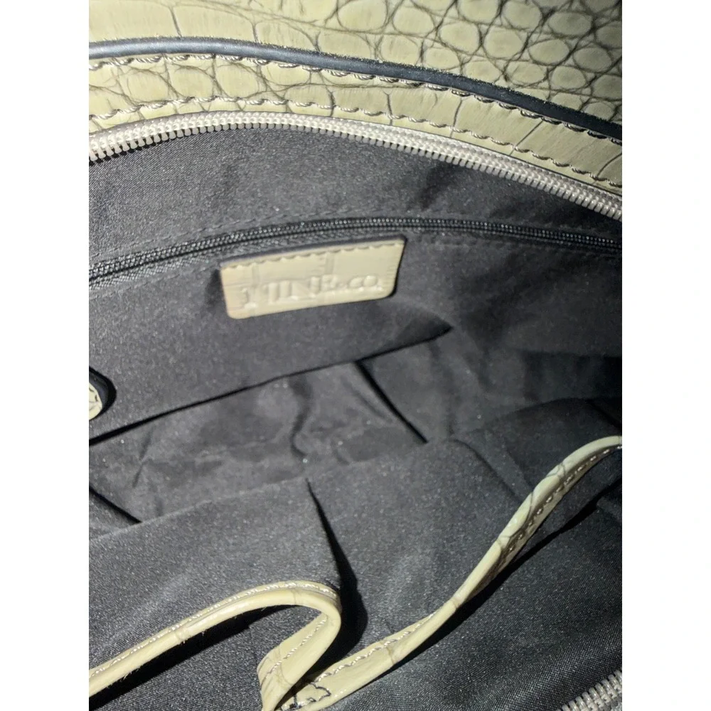 Nine & Co Sage Green Croc Embossed Faux Leather Triple‎ Compartment Satchel Bag
